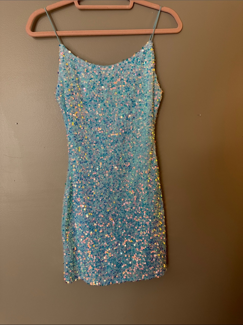 B Darlin Turquoise Iridescent Sequin Mini Dress
